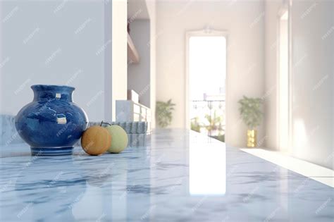 Premium Photo | Blue marble kitchen countertop with vase