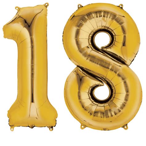 Foil balloon number 18 gold metallic 86 cm | Party365.com