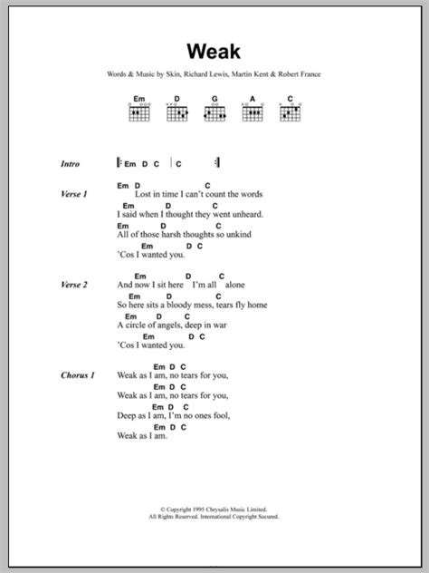 Weak by Skunk Anansie - Guitar Chords/Lyrics - Guitar Instructor