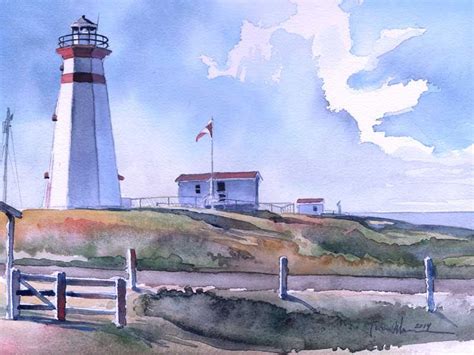 Cape Ray Lighthouse . Watercolor . Illustration | Lighthouse watercolor ...