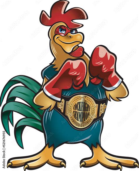 Cartoon style rooster wearing boxing gloves and champion belt Stock ...