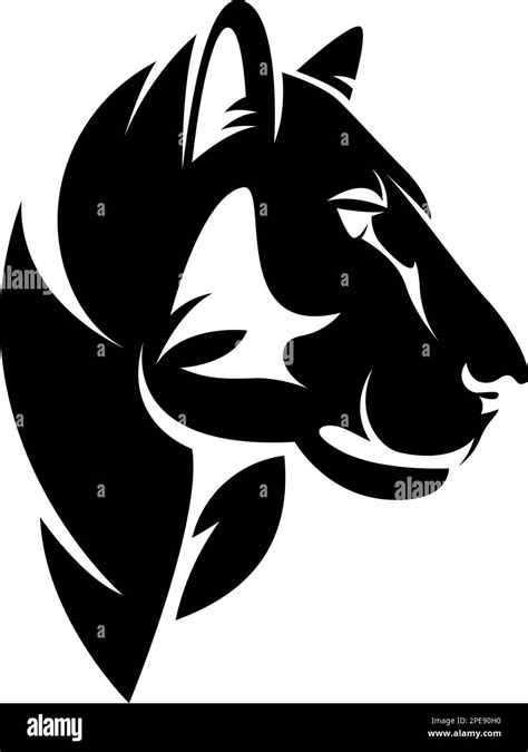 Lioness or wild puma black and white vector outline portrait. Animal head simple design Stock ...