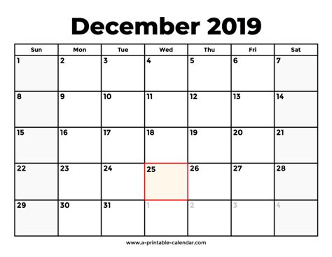 December 2019 Calendar With Holidays – Printable Calendar 2019