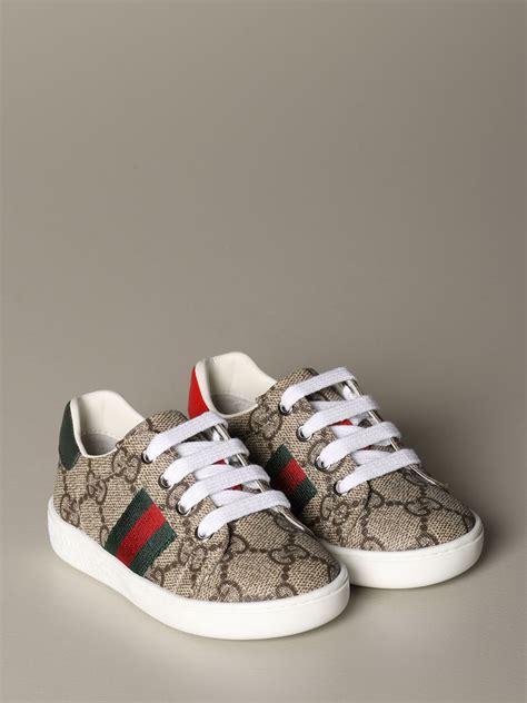 Gucci Ace sneakers with Web bands and GG Supreme print | Shoes Gucci Kids Beige | Shoes Gucci ...