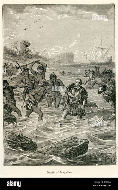 Old lithograph of Magellan's death Stock Photo - Alamy