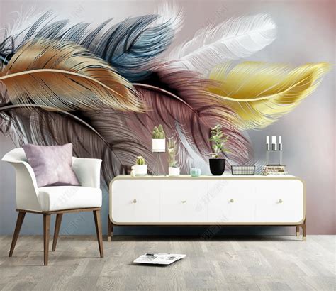 Colorful Feathers Pattern Living Room Wallpaper Art - Etsy