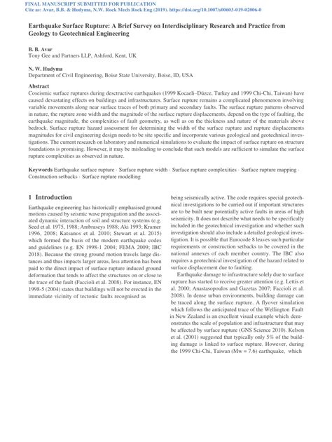 (PDF) Earthquake Surface Rupture: A Brief Survey on Interdisciplinary ...