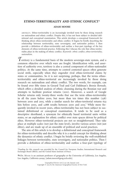 (PDF) Ethno-Territoriality and Ethnic Conflict