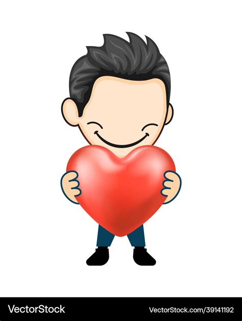 Smiling man showing love heart shy male character Vector Image