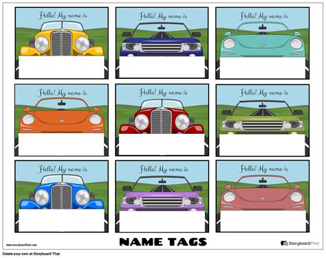 Printable Cars Name Tag Template Storyboard by templates