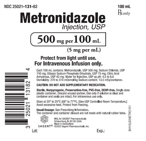 Metronidazole (Sagent Pharmaceuticals): FDA Package Insert