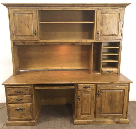 Lot - Rustic Traditional Style Pine Office Desk & Hutch