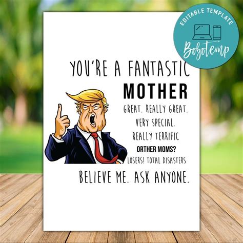 Printable Funny Trump Happy Mothers Day Greeting Card DIY | Bobotemp