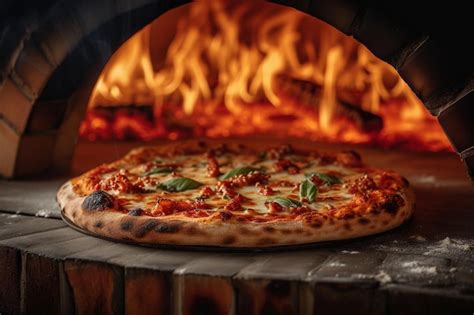 Premium AI Image | view Irresistible aroma Gourmet pizza freshly baked in a brick oven