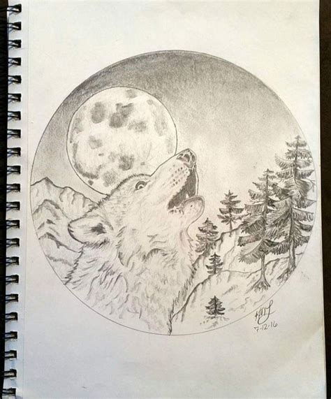 Wolf & moon pencil drawing I did | Moon drawing, Drawings, Moon sketches