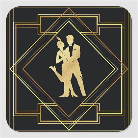 Art Deco black and gold roaring twenties flapper Square Sticker | Zazzle | Roaring 20s art ...