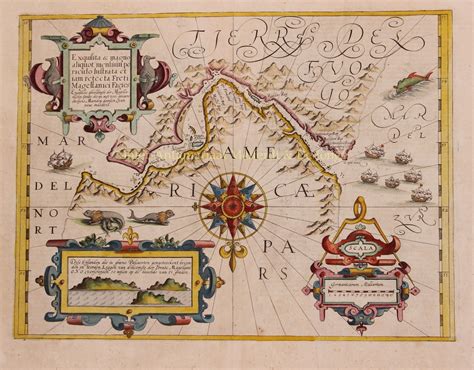 rare old map Strait of Magellan antique print 17th century engraving