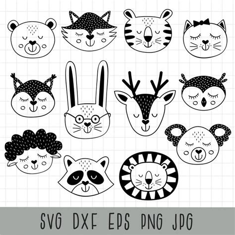 zoo svg, cat svg, bear svg, black and white art, tiger svg, fox svg ...