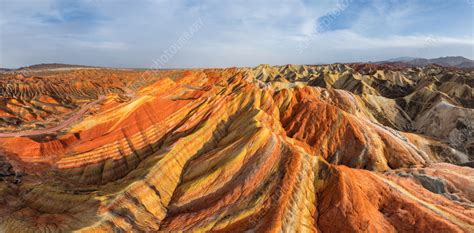 Aerial view of the Zhangye Danxia Geopark, China - Stock Image - F039 ...