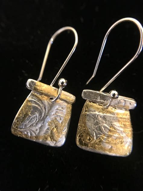 .999 Fine Silver PMC Earrings wit 23k gold Keum Boo accents www.PrattSilverDesigns.Etsy.com ...