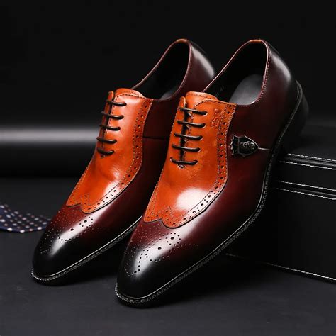 Luxury classic mens brogue oxfords dress shoes genuine cow leather ...