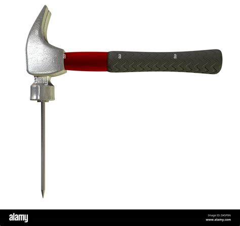 A literal depiction of a hammer hitting a nail on its head Stock Photo - Alamy