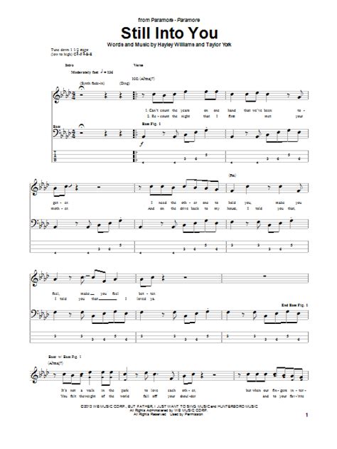 Paramore "Still Into You" Sheet Music Notes, Chords | Bass Guitar Tab Download Rock 99957 PDF