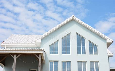 Luxury White Roof House Outdoors Stock Photo - Image of housing, residential: 302854316