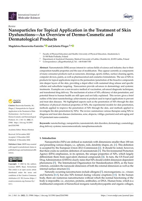 (PDF) Nanoparticles for Topical Application in the Treatment of Skin Dysfunctions—An Overview of ...