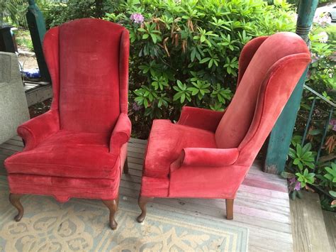 Pair of Vintage Red Velvet High Back Queen Anne Arm Chairs | Velvet wingback chair, Chair, Armchair