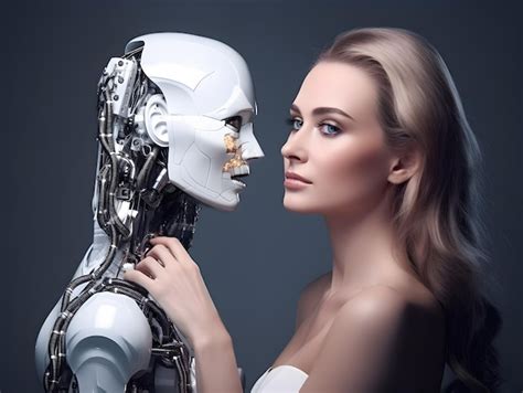 Premium AI Image | Beautiful woman and AI robot Concept of human and ...