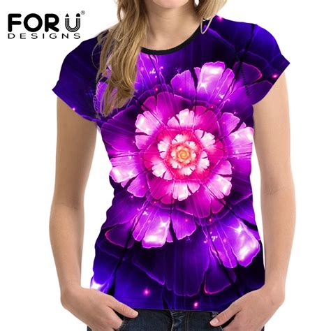 FORUDESIGNS Dazzling Prints T shirts Women Summer Tops Tees Cool Girls T shirt Women Fashion ...