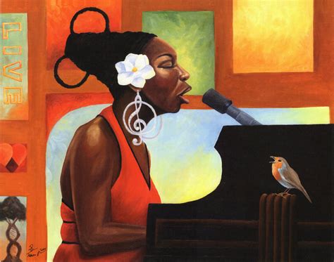 Nina Simone Song Bird Art Print of Nina Simone Jazz Singer Playing Piano Wall Art Black Art Jazz ...