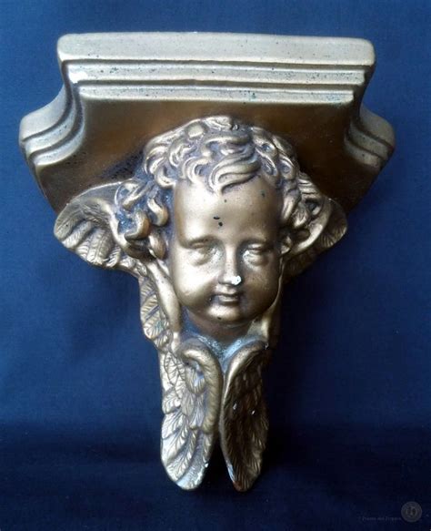 Gold On Plaster Wall Sconce Candle Holder Shelf Rococo Styled Winged Cherub | Candle holder wall ...