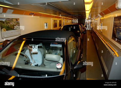 cars inside the Euro Tunnel car shuttle Folkestone Kent England Stock ...