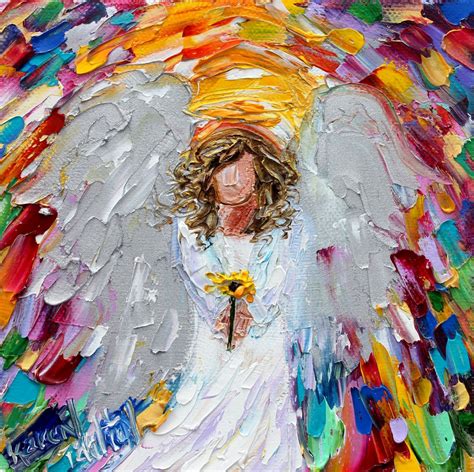 Angel and flower painting, angel art, original oil palette knife ...