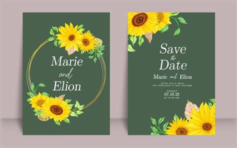 Watercolor Sunflower Wedding Card Set Graphic by dheodonnya · Creative Fabrica