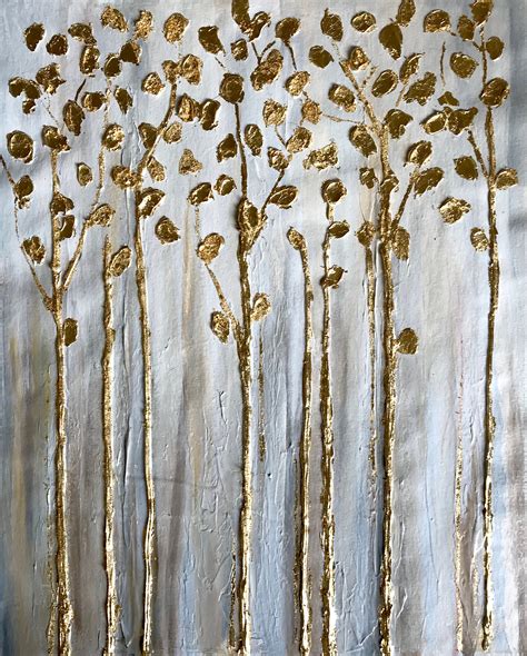 Silver Gold Tree Art Gold Leaf Art Modern Tree Painting on - Etsy