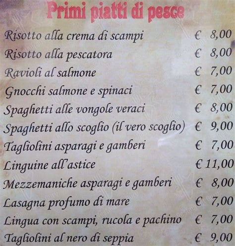 Menu at Il Pescatore restaurant, Rome, Via Bellegra 42