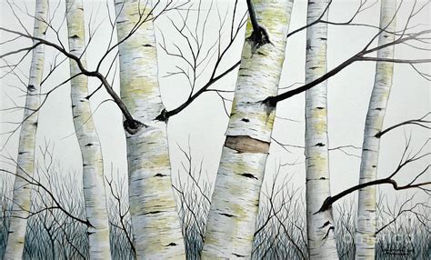 Birch Trees In The Forest By Christopher Shellhammer Painting by Christopher Shellhammer