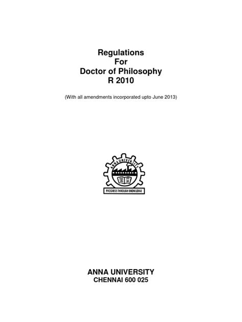 Anna Univerity PhDRegualtion With Amendments | PDF | Thesis | Doctor Of ...