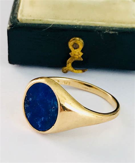 Stunning vintage Men's 9ct yellow gold Lapis Lazuli signet ring - fully hallmarked