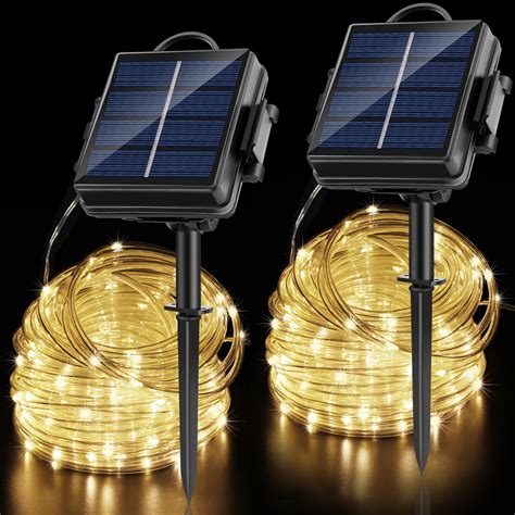 Solar String Lights Outdoor Rope Lights,2 Pack 400LEDs 2400mah Rechargeable Solar Battery ...