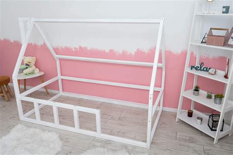 Montessori Floor Bed - Twin Bed Frame Floor - Kids White Beds - Toddler Floor Bed House Frame ...