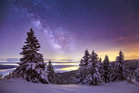 Download Starry Sky Milky Way Star Snow Winter Sky Nature Night HD Wallpaper