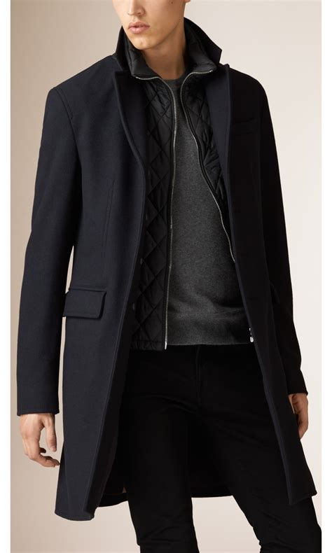 Wool Cashmere Melton Coat with Warmer in Navy - Men | Burberry United Kingdom