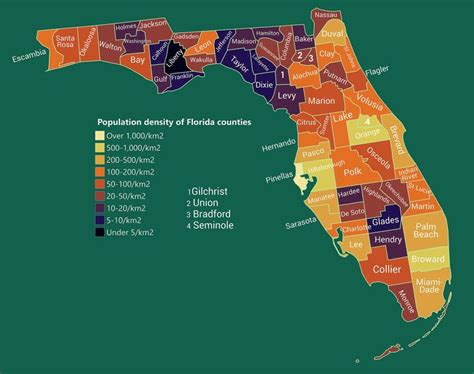 Population density of Florida counties (2018) | Madison washington ...