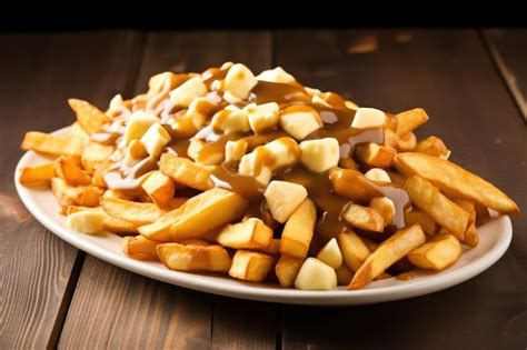 Premium AI Image | Plate of canadian poutine with gravy and cheese curds