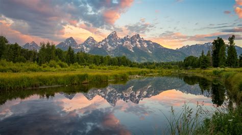 Wallpaper : Grand Teton National Park, sunrise, lake, reflection, water ...