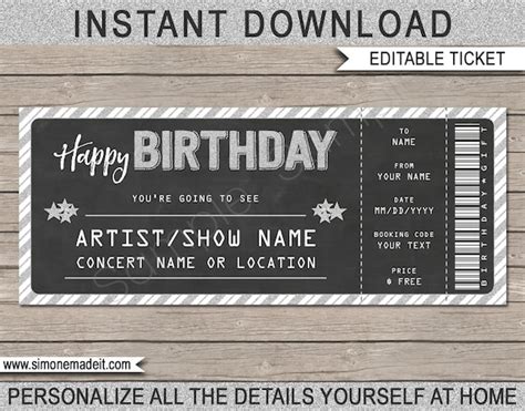 Printable Concert Ticket Gift Gift Voucher Certificate Fake | Etsy